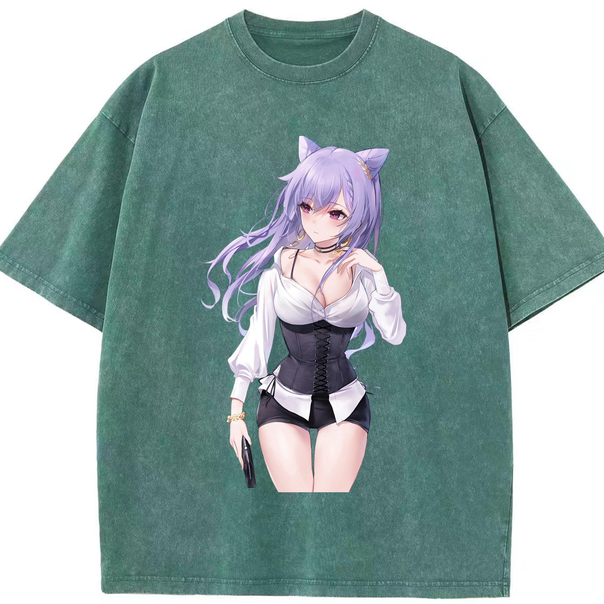 げんし神 刻晴 こくせい genshin Kokusei 綿100% ヴィンテージ風 半袖Tシャツ（フロントプリント）